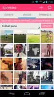 Sprinkles screen with a grid of selectable video thumbnails.
